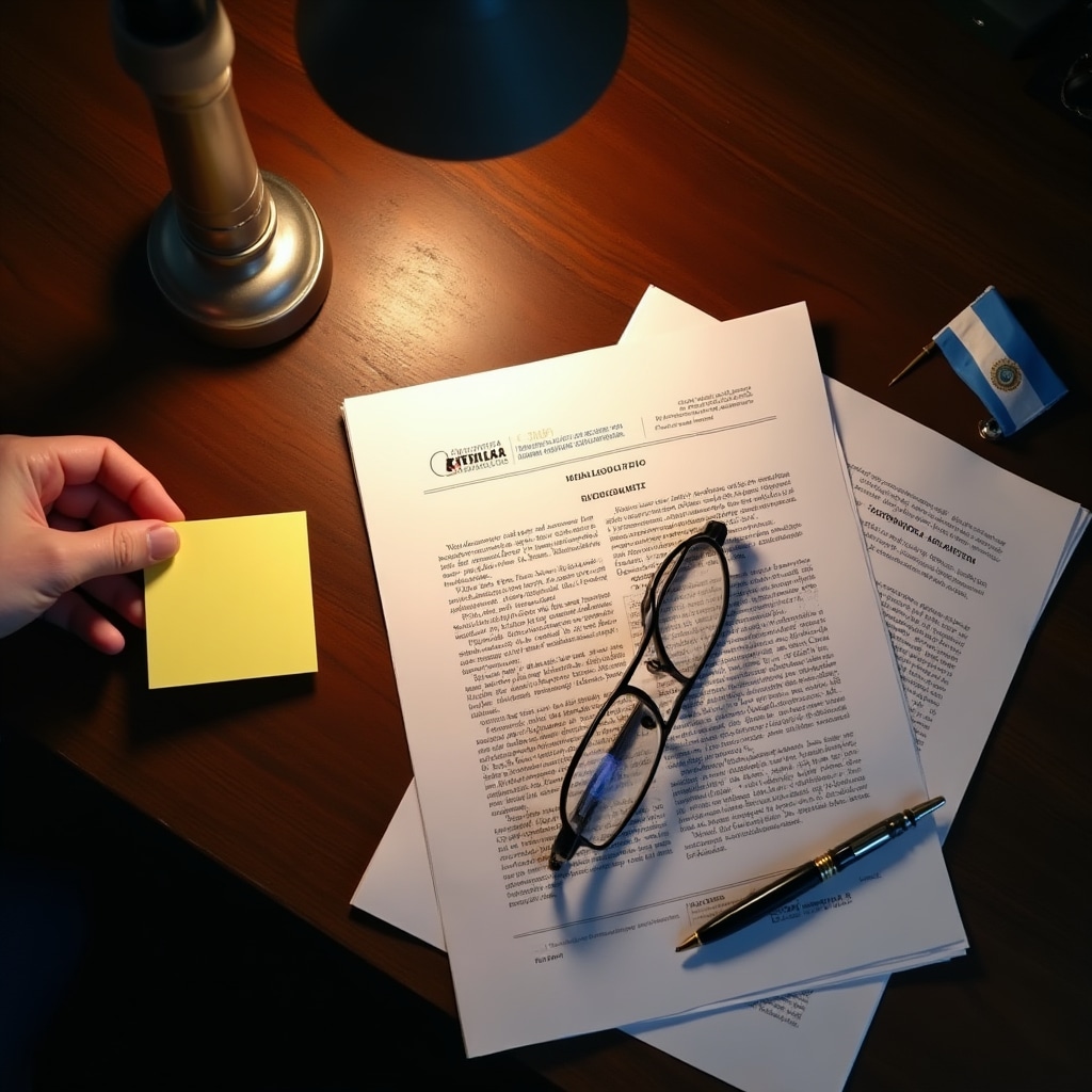 Stack of official regulatory documents and CNV publications on a professional desk with reading glasses